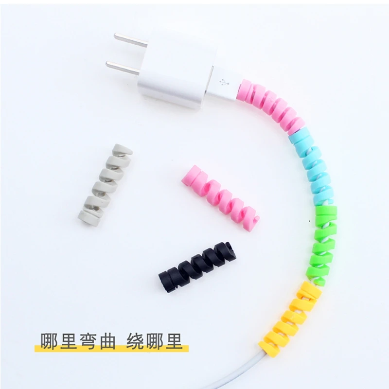 

Colors Data Line Silicone Winder Case For iphone se 5s 6s 6 7 8plus XS MAX Spiral Cable Protector USB Charging Phone Accessories