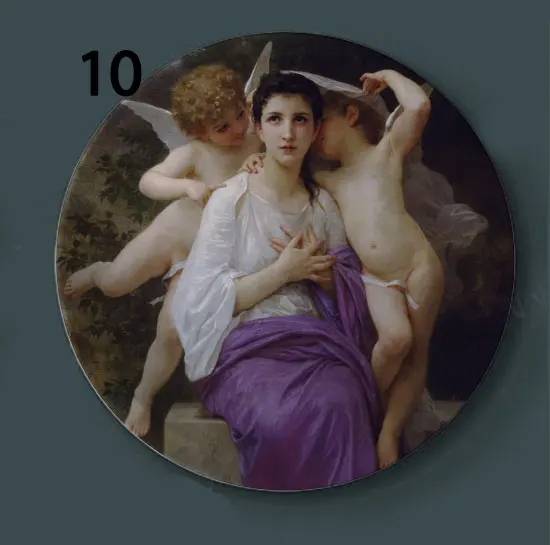 Bouguereau настенные декоративные тарелки классическое художественное блюдо отель фон дисплей мать и ребенок картина маслом тарелка - Цвет: 10