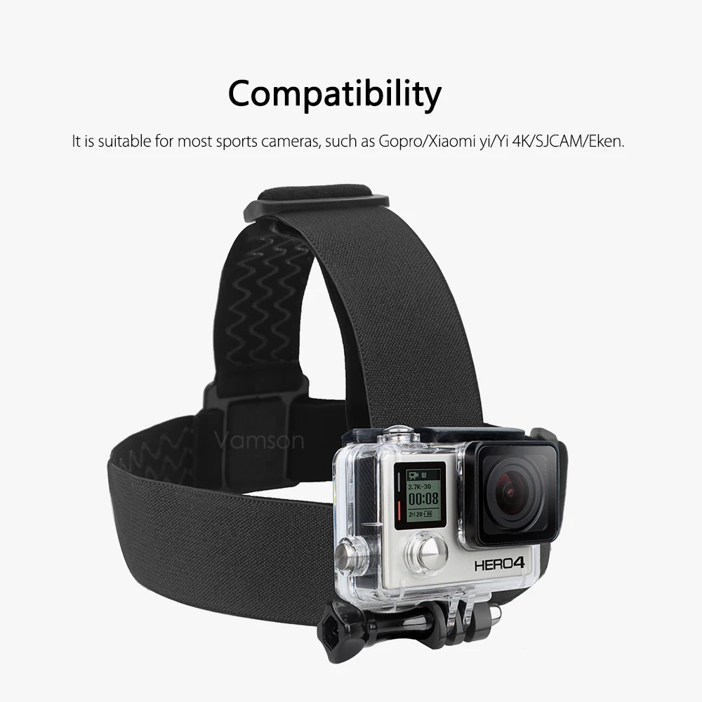 Vamson for Gopro 9 8 7 6 5 Accessories Head Belt Strap Mount Adjustable For Gopro Hero 6 5 4 3+2 1 for Yi 4K SJCAM VP202-4
