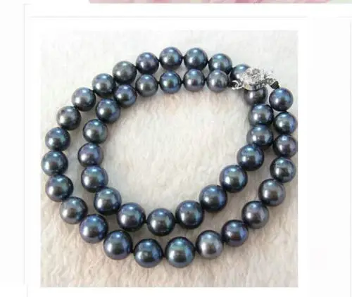 

free shipping ddh001481 8-9MM NATURAL TAHITIAN GENUINE BLACK PEARL NECKLACE