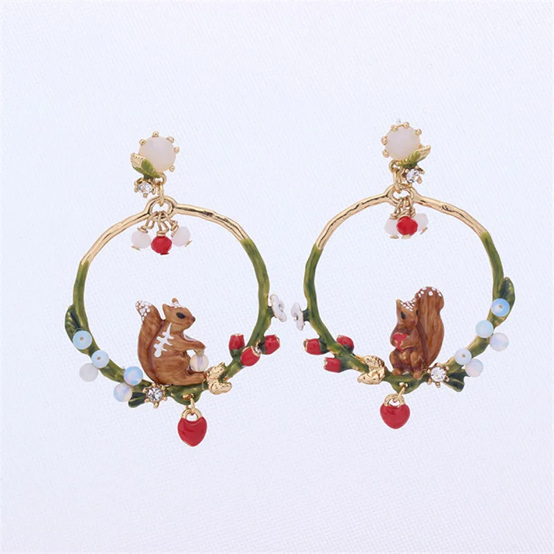 Warmhome Trendy Jewelry Enamel Glaze Squirrel Peach Heart Asymmetrical For Women Earrings Warmhome Trendy Jewelry Enamel Glaze Squirrel Peach Heart Asymmetrical For Women Earrings
