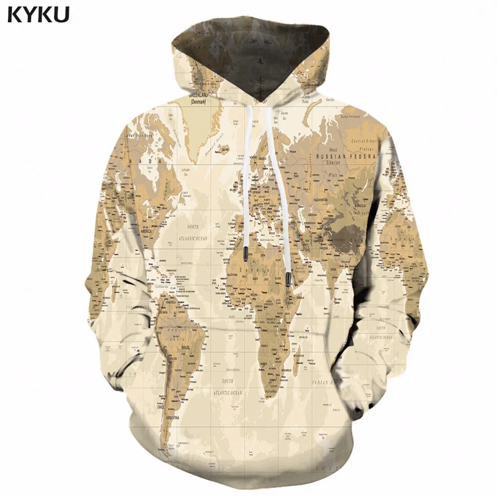 KYKU, карта мира, толстовка, мужская, с принтом, толстовка с капюшоном, 3d аниме, толстовки, винтажный узор, хип-хоп, Мужская одежда, уличная одежда, осенний стиль