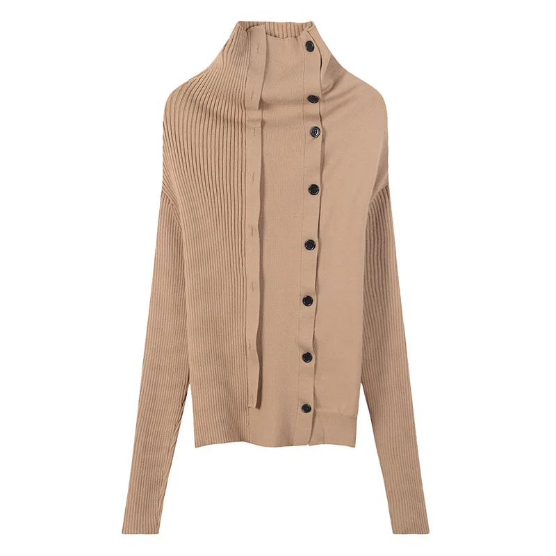 ^*Best Offers Turtleneck Irregular knitted wool sweater women cardigan 2018 autumn new arrivals