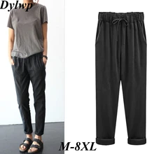 6XL 7XL 8XL Plus Size Women Cotton Cropped Pants Summer 2019 Loose Lace Up Elastic Trousers Casual Oversized Thin Linen Pants 6XL 7XL 8XL Plus Size Women Cotton Cropped Pants Summer 2019 Loose Lace Up Elastic Trousers Casual Oversized Thin Linen Pants