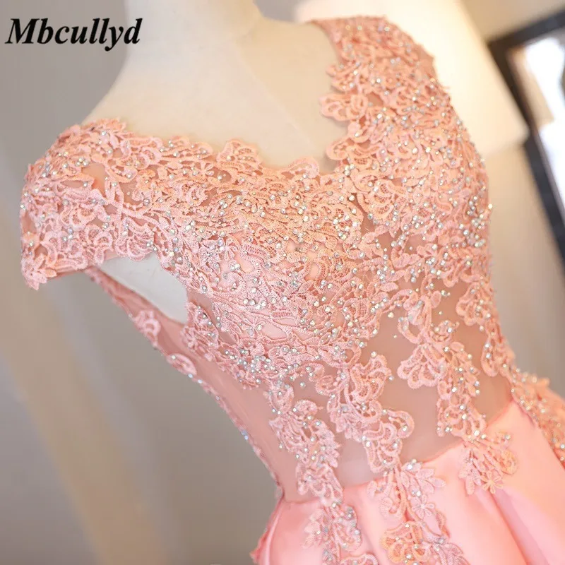 Mbcullyd розовый платья подружек невесты для женщин Sexy V средства ухода за кожей шеи спинки Линия Аппликация Кружево Вечерние