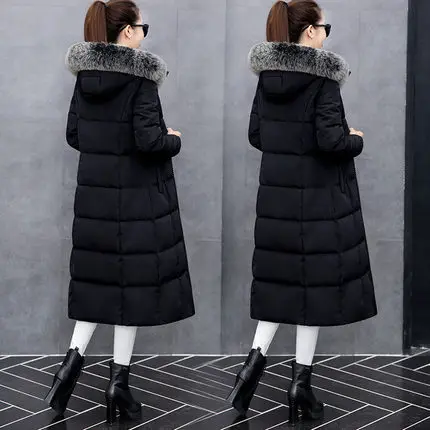 black Плюс утолщаются длинные подпушка хлопок для женщин s размеры XXXL Женская куртка с капюшоном белое пальто зимнее красный на молни - Цвет: black