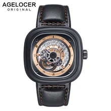 Unique Design Display Automatic Watches Switzerland AGELOCER Famous Brand Watch Luxury Men Wrist watch Square gun