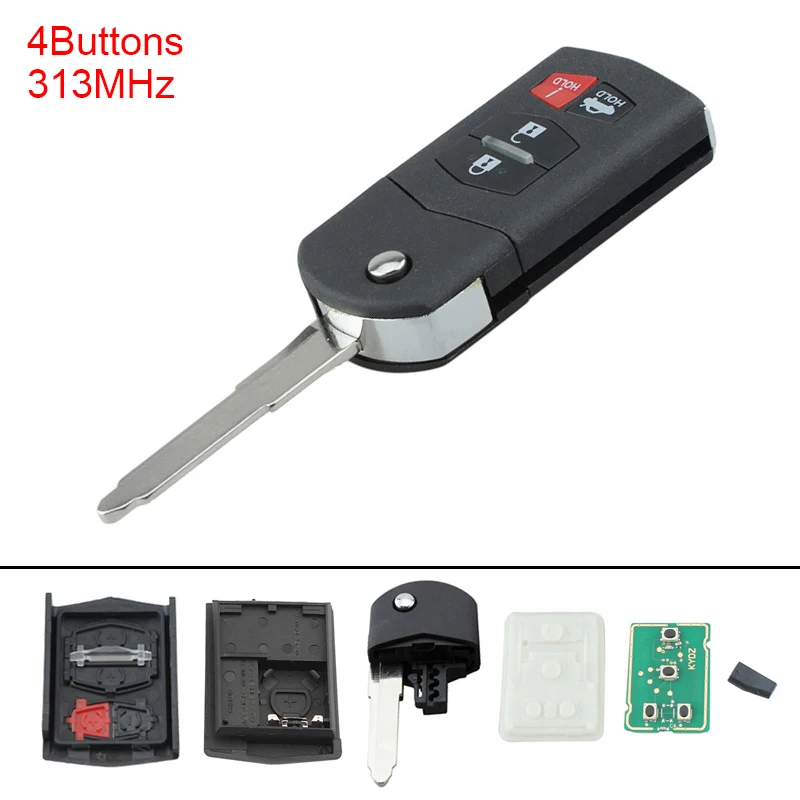 

313MHz 4 Buttons Portable Keyless Uncut Flip Remote Key Fob KPU41788 with ID63 Chip 80 Car Key for Mazda 2004-2012