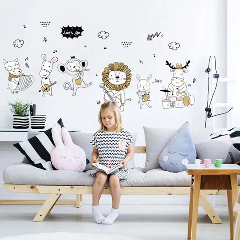 Cartoon animal wall stickers sheep horse monkey lion rabbit deer concert children room stickers home decoration wall stickers s3