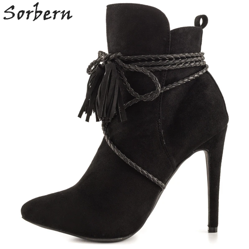 

Sorbern Black Cross-Tied Ankle Boots Spring Custom Color Women Stilettos Pointed Toe Ladies Boots High Heels Ladies Shoes Boots