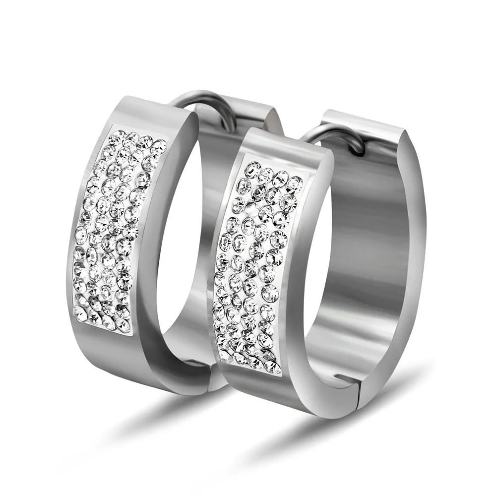 

Wholesale 4Row Crystal Fashion 316L Stainless Steel Jewelry Women Wedding Earrings