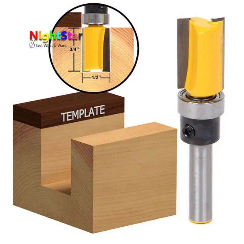 

Flush Trim 1/2x3/4inch Router Bit Shank Bearing 1/4" Shank Drill Bit Woodworking Milling Cutter Polishing Head Tool for Wood