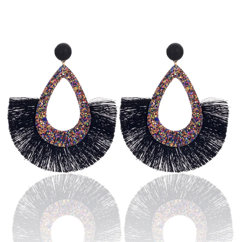 

Waterdrop Shape Colorful Tassel Earrings for Women Europe Style Baroque Statement Earings Fringed Dangle Earings Fashion Jewelry