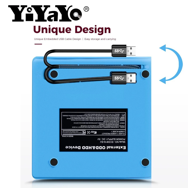 YiYaYo USB 3.0 External Drive DVD-ROM CD-RW DVD-RW Burner Player Portable Reader Slim for Windows7/8/10 Laptop