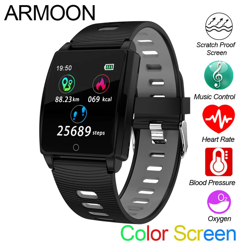 

Smart Watch R17 Android IOS Heart Rate Bracelet Blood Pressure Fitness Tracker Tempered Glass Color Screen Waterproof Sport Band