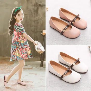 

New Girls Leather Shoes Princess Shoes Soft Sole Single Barefoot Shoes Sweet Party Dress Flats Chaussure Fille Kids School Shoes