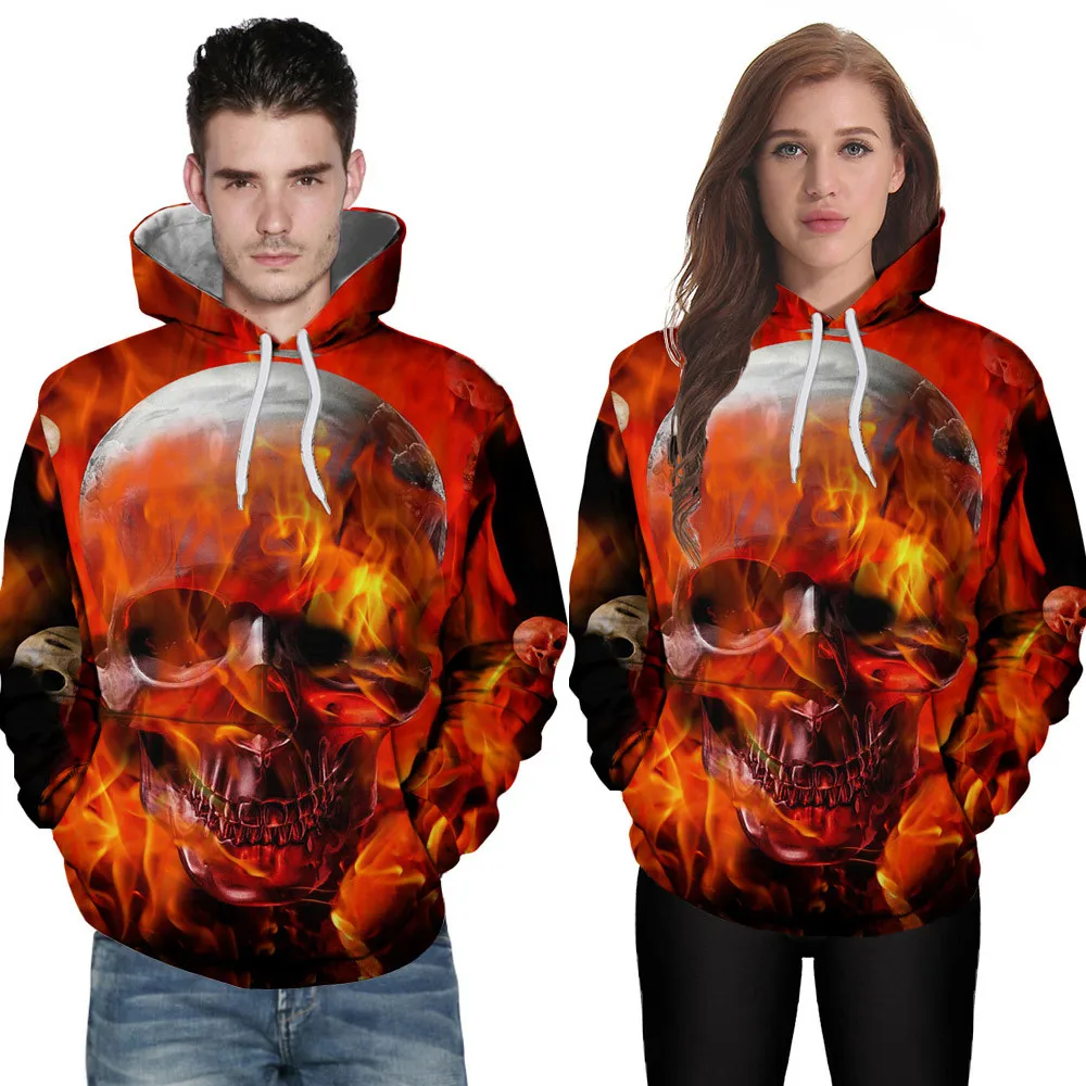 Mens Lover leisure 3D Skull printing Pullover Autumn
