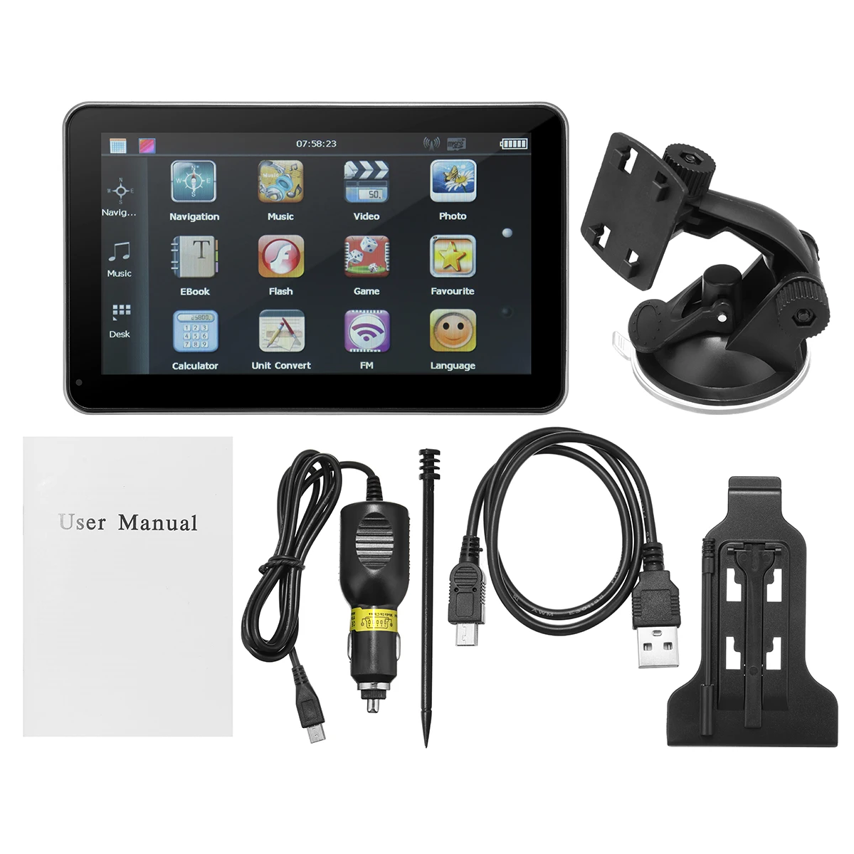 

KROAK A Set 7 Inch Screen Car Auto GPS Navigation USB Port MMC Slot Rechargeable E-book Video Audio FM Mp3 Player