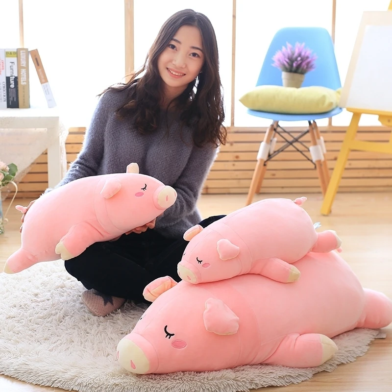 

45/55/70 Cm Soft Pink Sleeping Pig Plush Toy Stuffed Cute Animal Pig Lovely Cushion For Kids Appease Toy Baby's Room Decoration