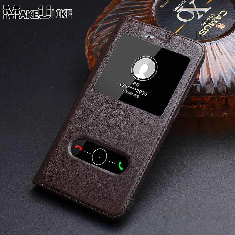 

Genuine Leather Case For Huawei P8 Lite Magnetic Protective Cover Coque For Huawei P8Lite Flip Case Fundas With Window View