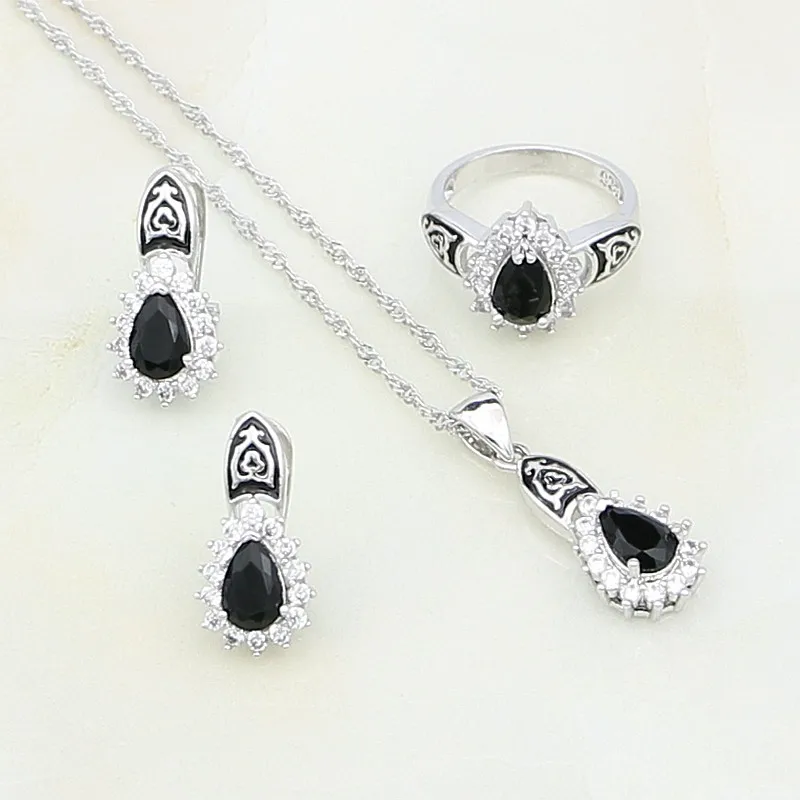 Oil Paint 925 Sterling Silver Jewelry Black Crystal White Zircon