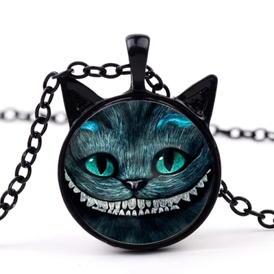 SONGDA Улыбающееся чеширское ожерелье с кошкой Алиса приключения в стране чудес креативный 3D эффект стеклянный кабошон кошачьи ушки кулон ожерелье - Окраска металла: Style 1
