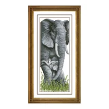 Elephant Mother with Baby Elephants Stamped Cross Stitch Kit