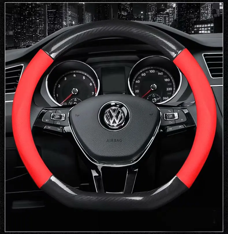 Крышка рулевого колеса автомобиля 37 38 см 1" для Volkswagen Vw Atlas/Teramont CrossGolf wagon AllTrack Touran Tiguan Sharan Suran - Название цвета: B red no logo