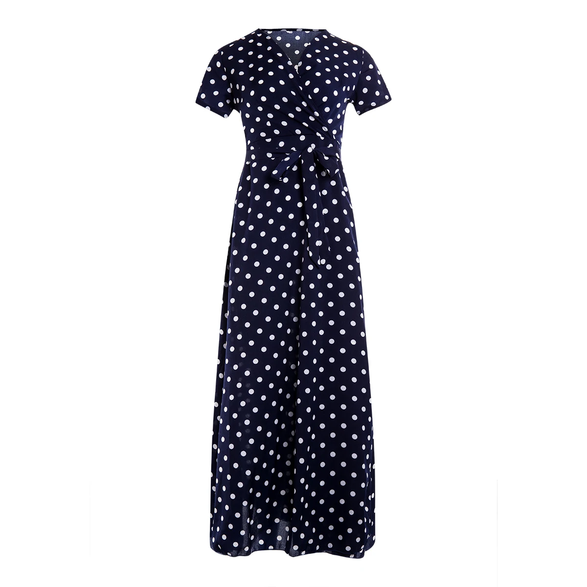 Women Wrap Summer Boho Polka Dot Maxi Dress Casual Ladies Short Sleeve V Neck Holiday Beach Long Sundress Fashion Wrap Sundress - Цвет: D