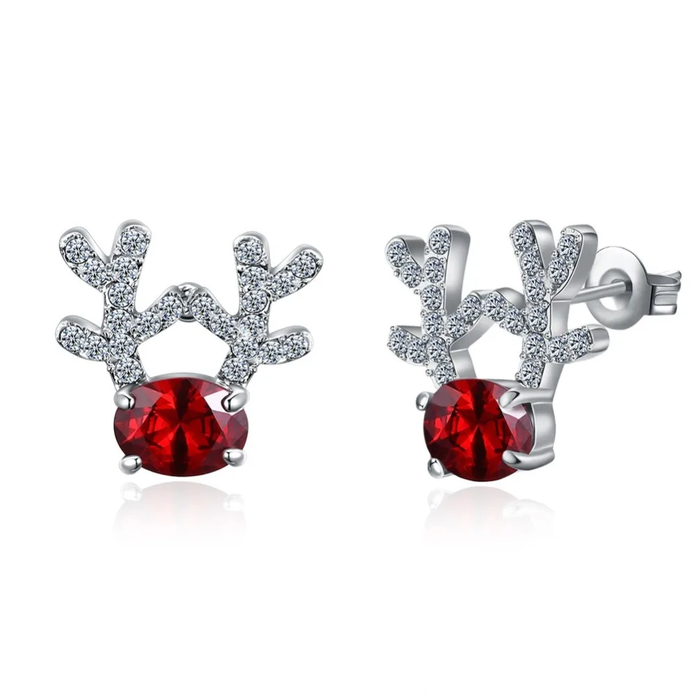 China Fashion Christmas Earrings For Women Dangle Luxury Crystal  Stud Earrings Reindeer Shape Red Color CZ Stone Earring Gift (7)