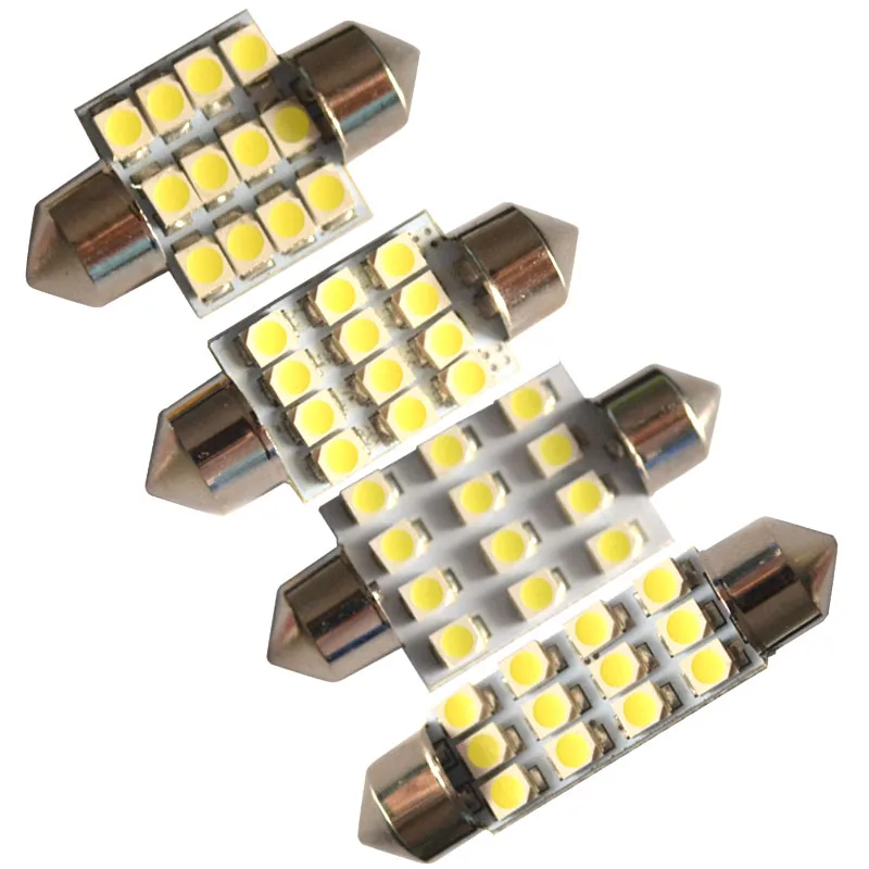 100 шт. гирлянда C5W 31 мм 36 39 41 купольная Лампа Белая 12 SMD 1210 светодиодный