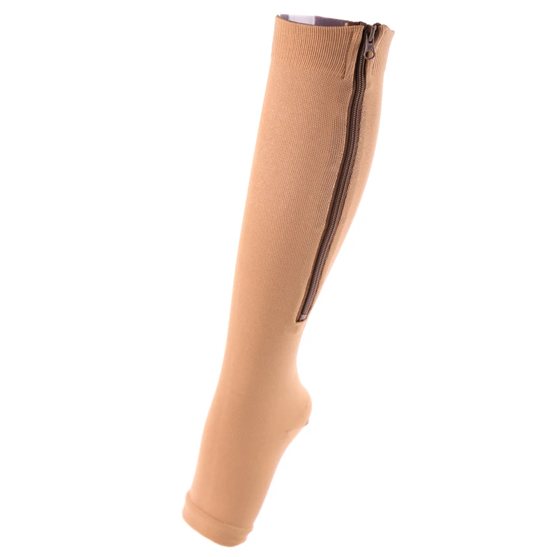 

2 Pairs Compression Zip Socks Stretchy Leg Support Unisex Open Toe Knee Stockings FH99