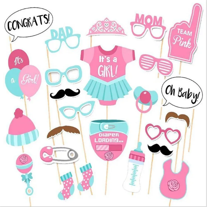 HOT 25pcs/set Girl Photo Booth Props Baby Shower Pink Baptism Birthday Decoration DIY Party PhotoBooth Supplies-6