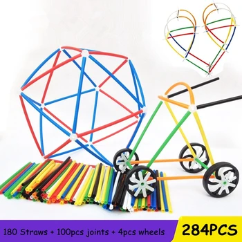 

284pcs 4D DIY Plastic Toys Straw Fight Inserted Construction Building Kits Assembly Toys Blocks Bricks Christmas Gift for Kids