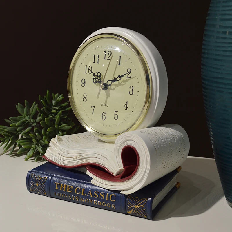 

High Quality Europe classical table clock creative mute Fun Book Desktop Table Children Bedside desk clock home decoration
