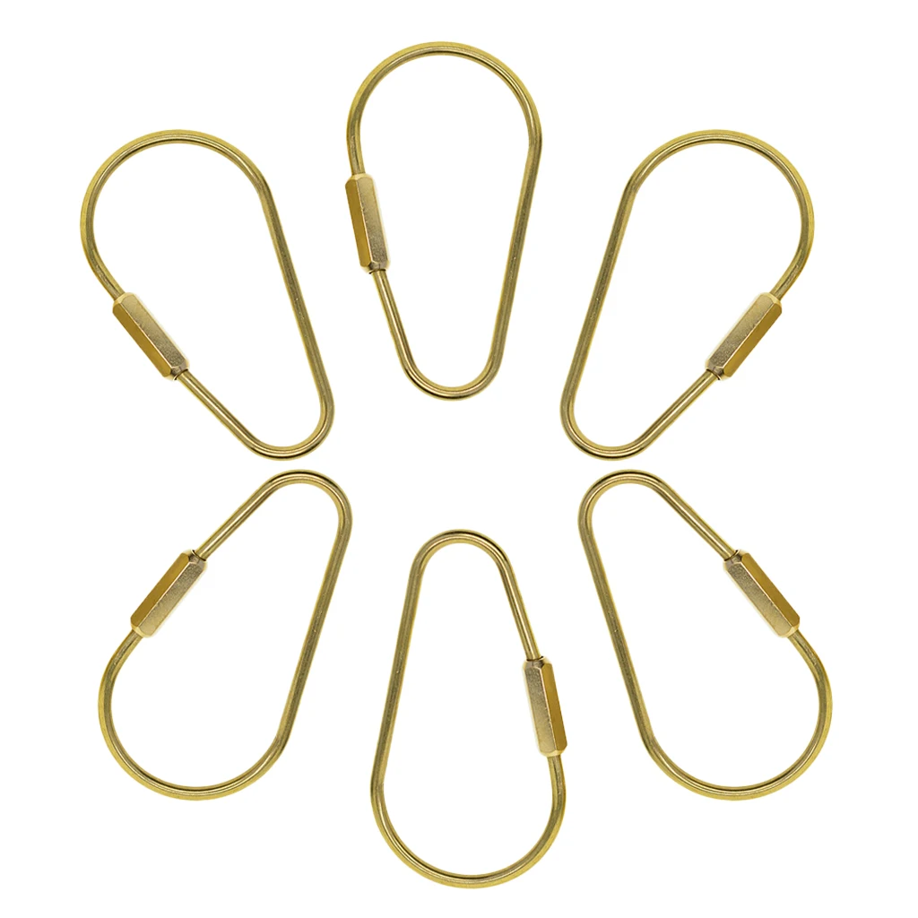 6pcs Durable Brass Screw Locking Clasp Carabiner Key Ring Keychain Key Holder Accessories Gold