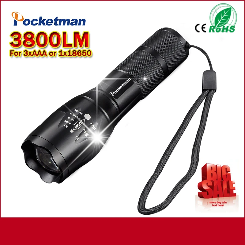 

E17 XM-L T6 3800Lumens led Torch Zoomable LED Flashlight Torch light For 3xAAA or 1x18650 Free shipping