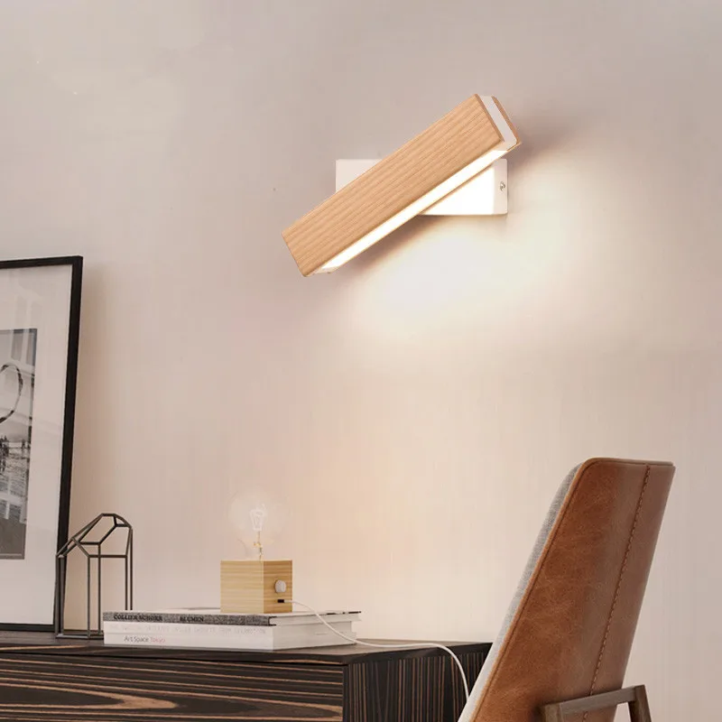 

Nordic Bedroom Bedside Wall Lamp Solid Wood Aisle Simple Modern Creative Rotating Light Reading LED Wall Lamp Free Shipping