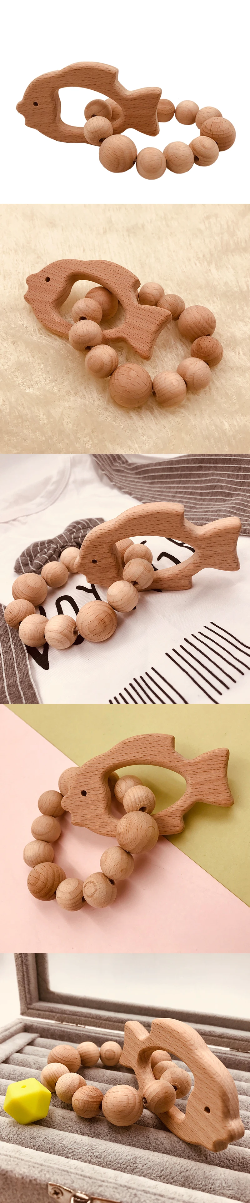 Буковые бусины-прорезыватели, набор колец, необработанный Прорезыватель бука с органический деревянный игрушечный деревянный браслет для животных, детский деревянный прорезыватель, браслет
