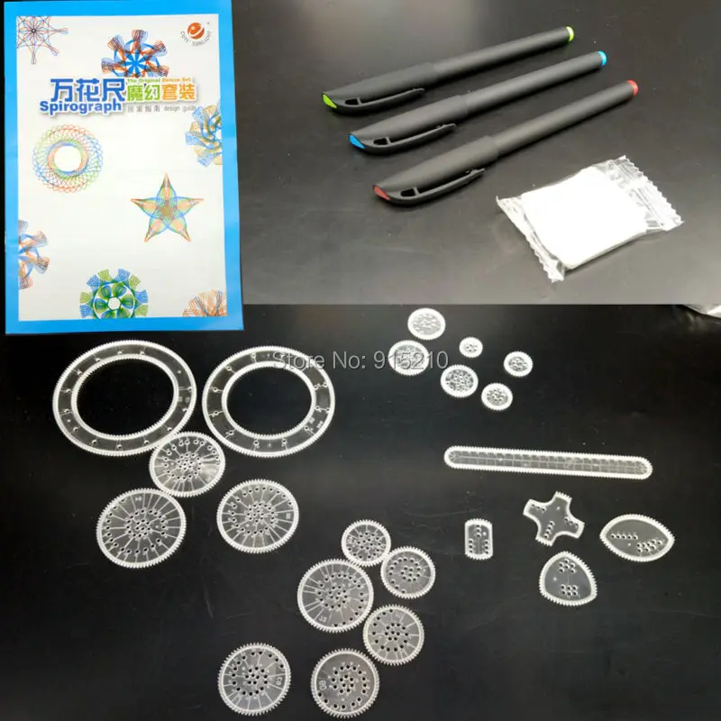 Spirograph deluxe set Spiral Designs Interlocking Gears Wheel with3 pcs Pens educational toy Creative Drawing For