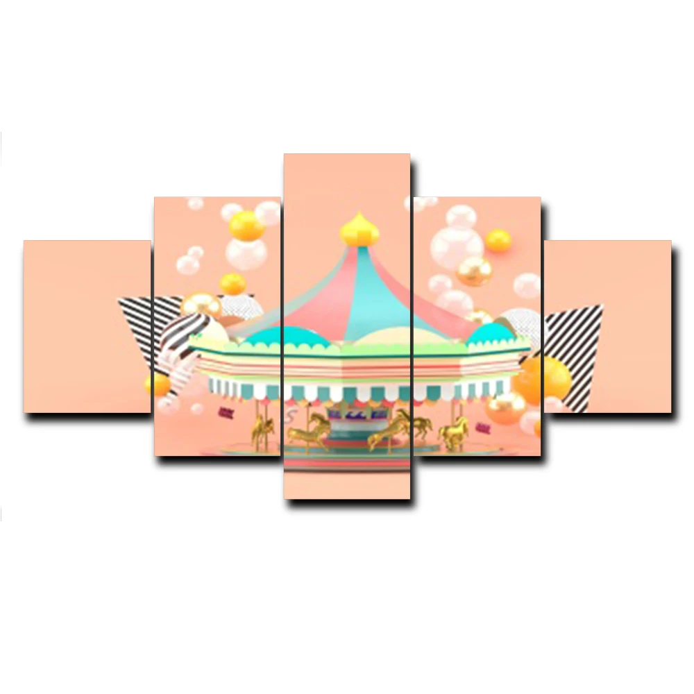 

Cartoon Forbidden City 5 Panel Cloud Posters and Prints Art Canvas Painting for Living Room Kids Bedroom Home Decor No Frame