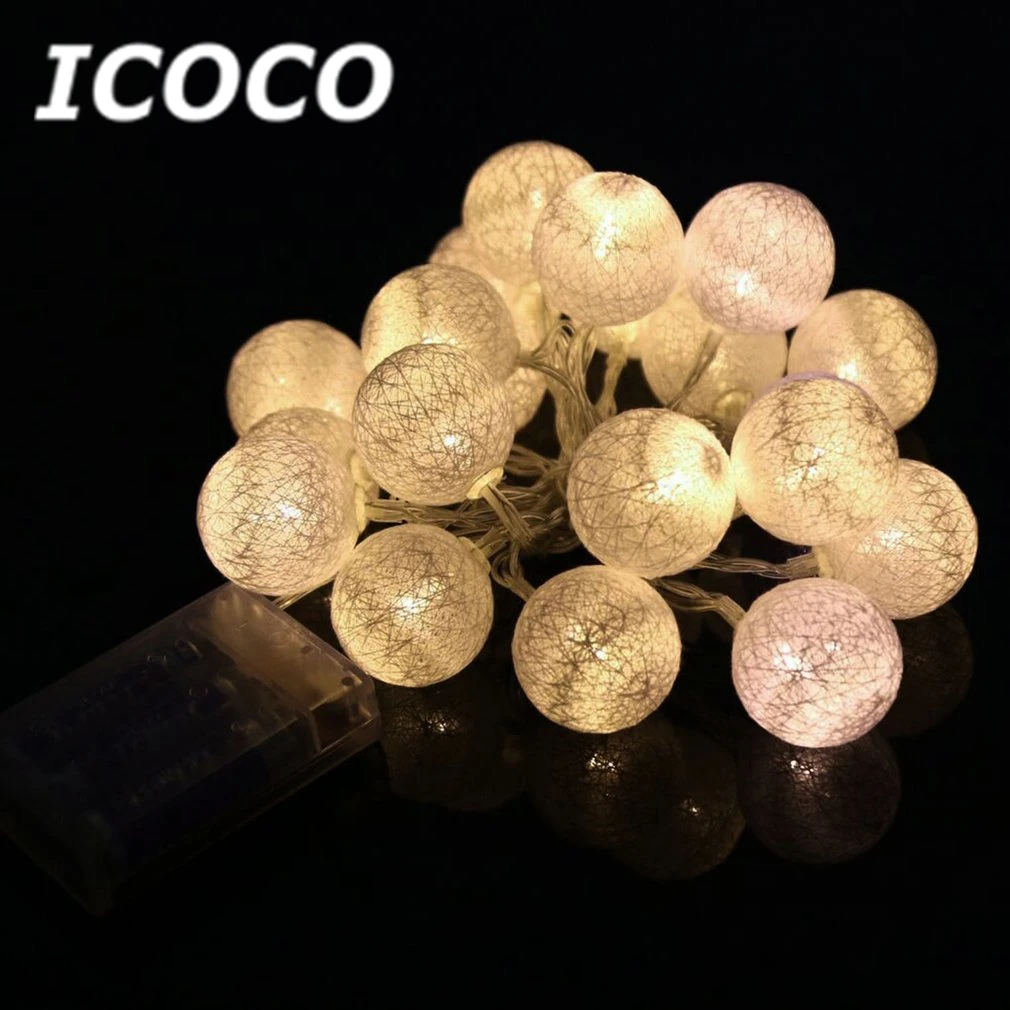 ICOCO 1 3 м 10 светодиодов ватный шар медная проволока сказочная гирлянда на