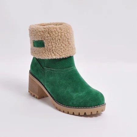 BANGJIAO/; женские ботинки; женская зимняя обувь; женские теплые зимние ботинки на меху; ботильоны на квадратном каблуке; bota feminina; botas mujer - Цвет: Зеленый