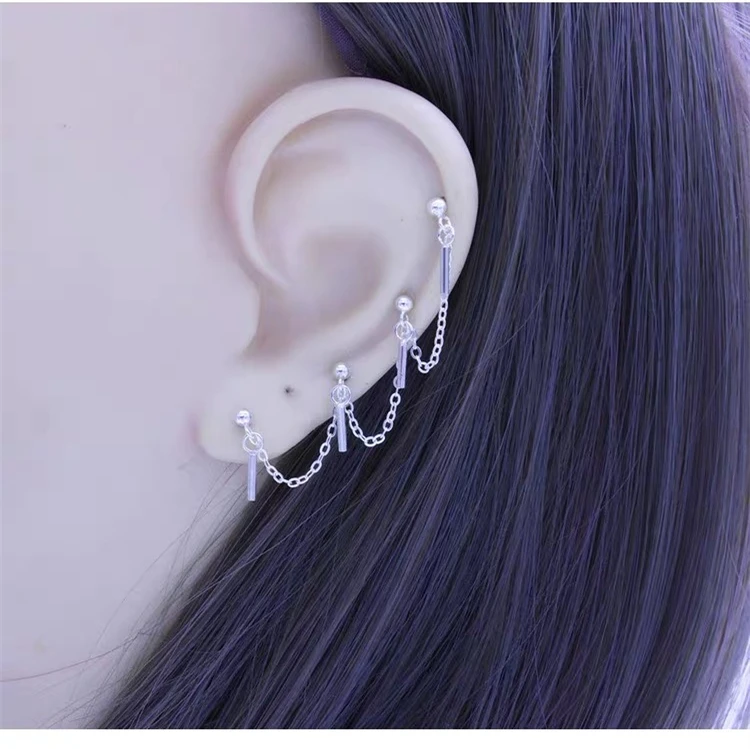 925 пробы, серебряные серьги, модные, 3 отверстия, звезда, палка, шар, сиамские серьги-гвоздики, креативный дизайн, женские серебряные серьги, ювелирные изделия