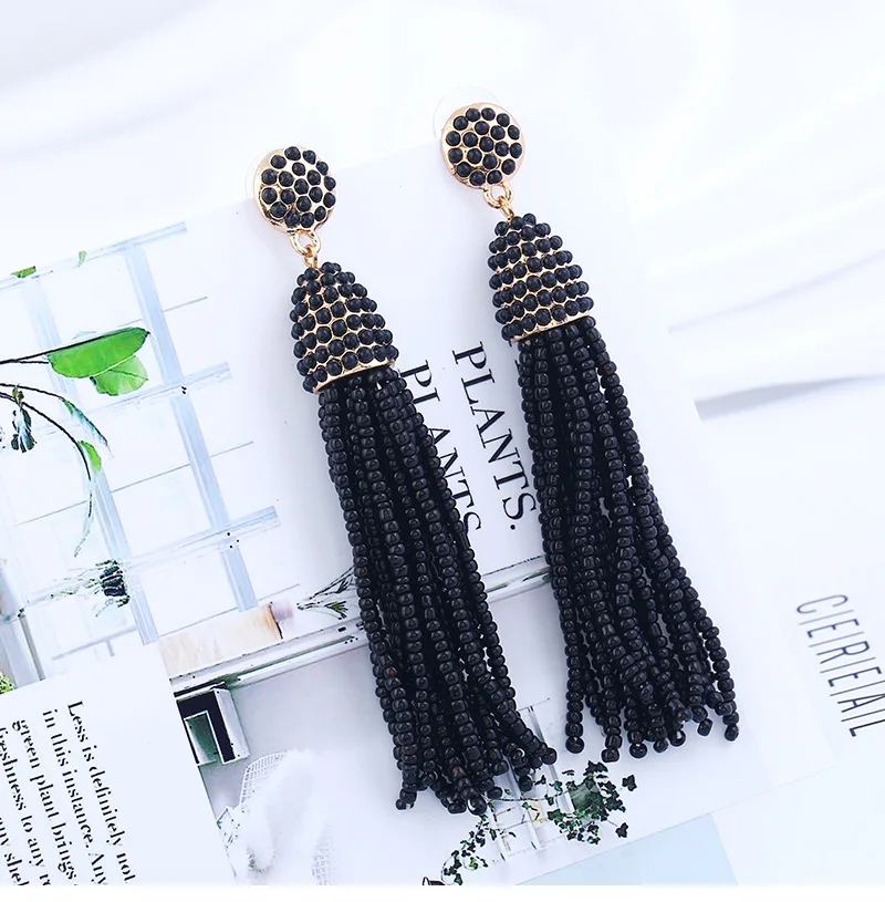 1 pairs  Seed Beads Long Tassel Earrings Handmade Weaving Drop Earrings