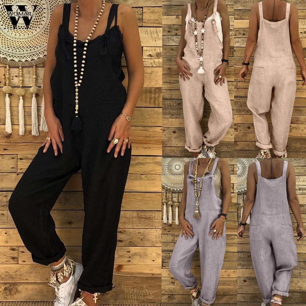 Womail bodysuit Women Summer Casual Linen Long Playsuit Dungarees Harem Overall Jumpsuit Solid fashion 2019 M1 Womail bodysuit Women Summer Casual Linen Long Playsuit Dungarees Harem Overall Jumpsuit Solid fashion 2019 M1