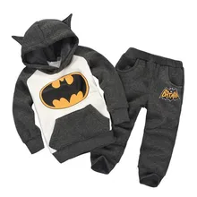 Для малышей, костюм для мальчиков, девочек осень-зима Бэтмена свитер с капюшоном Повседневное брюки детские, для малышей, теплый спортивный комплект для малышей, детская одежда