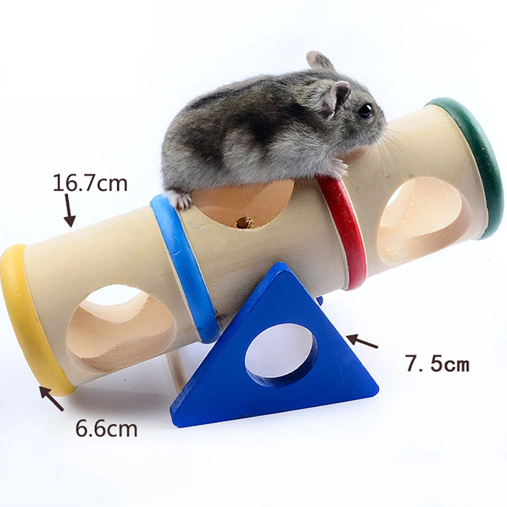 Wooden Hamster Pet Seesaw Barrel Tube Tunnel Cage House Hide Play Climing Toy US