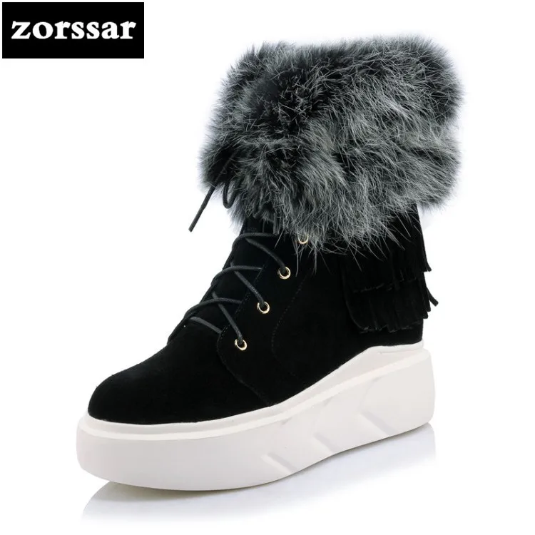 

{Zorssar} New Winter fur Women Boots platform Suede ankle Snow Boots Female Warm Plush Insole shoes High Quality Botas Mujer