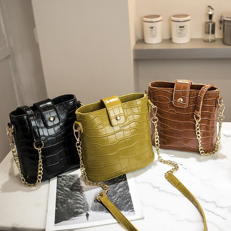 Модная Сумка-мешок с крокодиловым узором для женщин, сумки-мессенджеры из искусственной кожи, сумка на плечо с цепочкой, брендовая дизайнерская сумка, новинка, черный цвет
